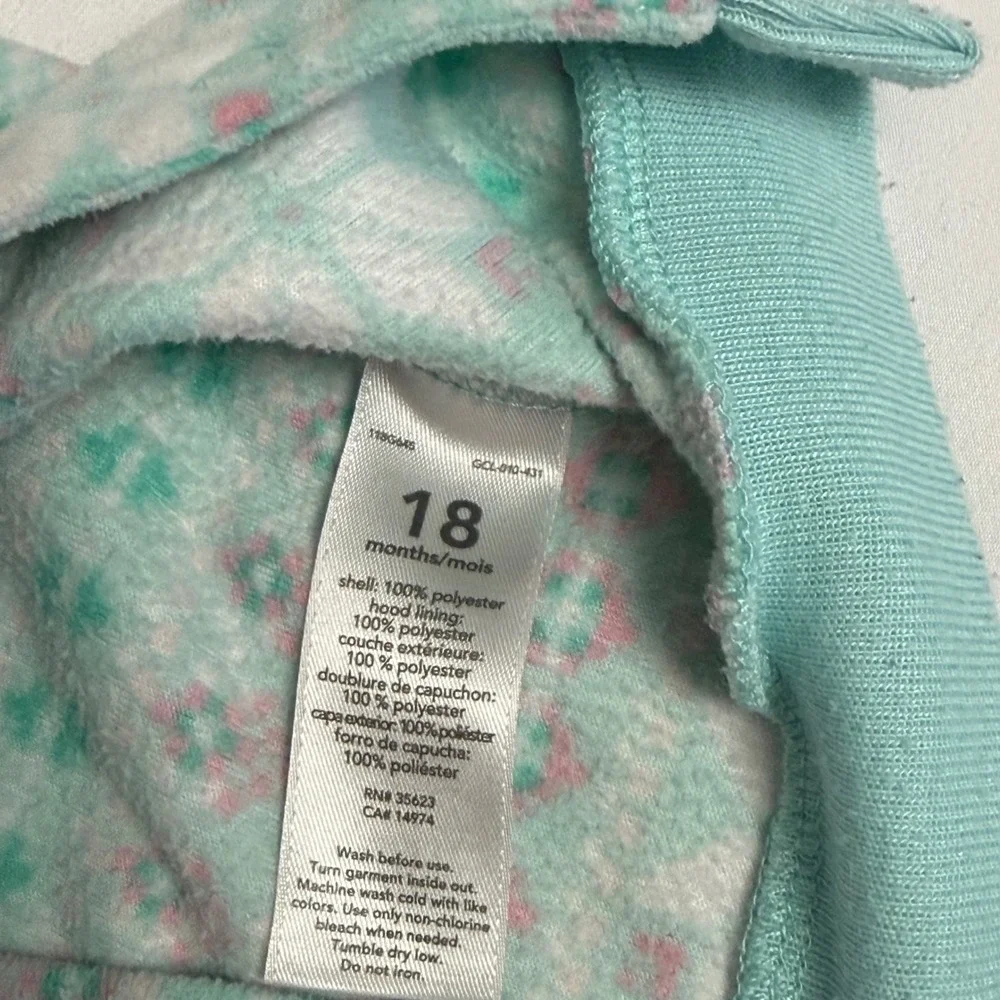Carters Baby Girl 18M Mint Green Fair Isle Snowflake Fleece Hooded Jumpsuit